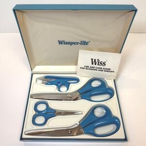 Vintage Wiss Wissper-lite 4 Piece Sewing Scissor Shear Set Blue Case Made in USA